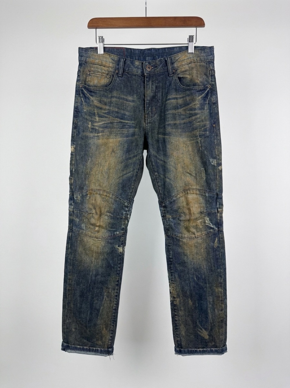 Rocawear Men's Distressed Moto Jeans W38 Vintage Wash‎ Biker Streetwear Denim